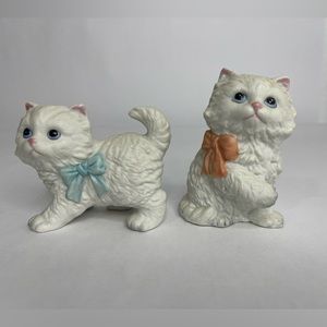Vintage 90s Set of 2 Vintage Homco Cat Figurines With Bows Boy and Girl